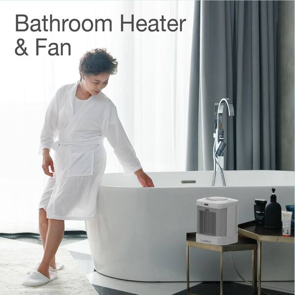 1500W 8 in. Electric Forced Air Ceramic Bathroom Space Heater in White with ALCI Safety Plug, 2-Heat Settings, Timer