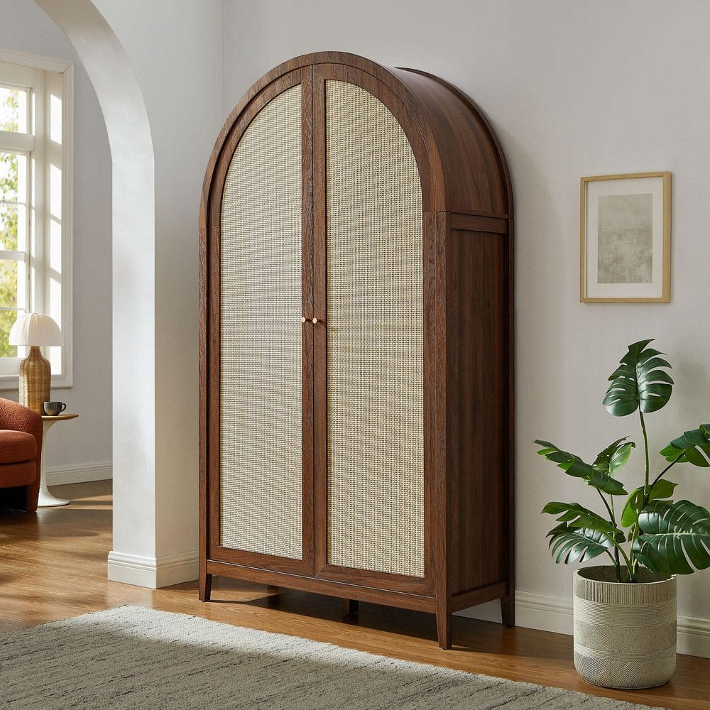 カンティーヌ　チェスト MODWAY Calista Walnut Brown 79 in. Wide Rattan Arched Accent