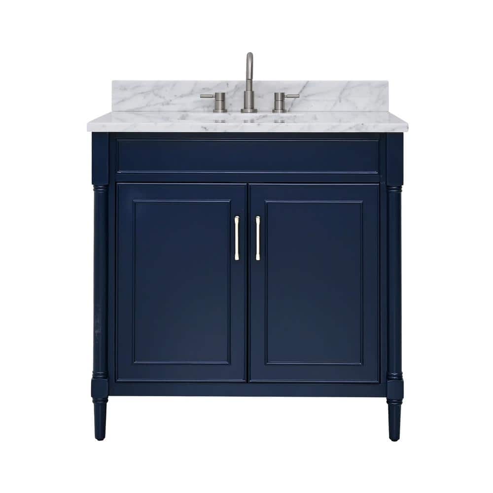Navy Blue Single Bathroom Vanity with Carrara Marble Top