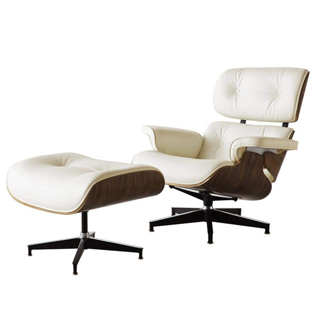Comfortable Ivory White Lounge Chair in Top Layer Cowhide Arm Chair