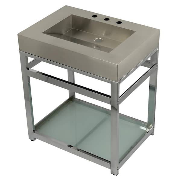 Kingston Brass 31 in. W Bath Vanity in Chrome with Stainless Steel Vanity Top in Silver with Silver Basin
