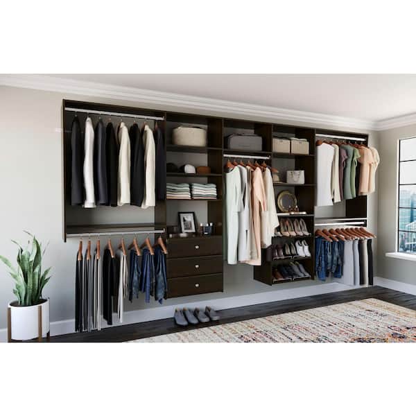 120 in. W - 144 in. W Espresso Wood Classic Closet System