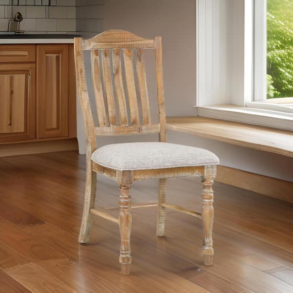 Benjara Gray and Brown Polyester Wooden Frame Dining Chair (Set of 2)