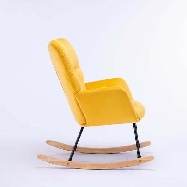Unbranded Yellow Velvet Rocking Chair Padded Seat for Living Room Bedroom