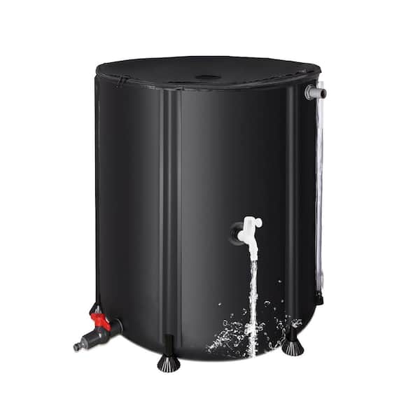Misopily 53 gal. Black Rain Barrel Water Collection System PVC with Filter, Spigots and Overflow Kit (1-Pack)