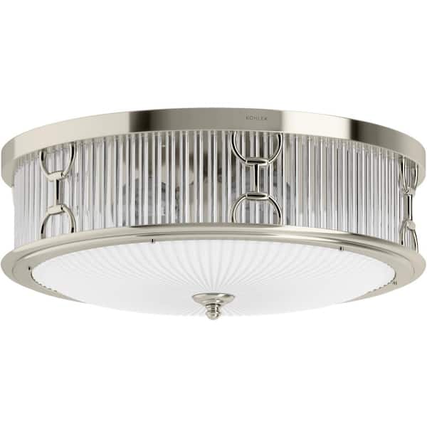 KOHLER Terret 15 in. 3-Light Vibrant Polished Nickel Flush Mount