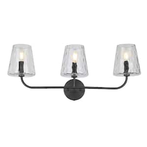 Eleanor 26 in. 3-Light Matte Black Vanity Light with Clear Glass Shade