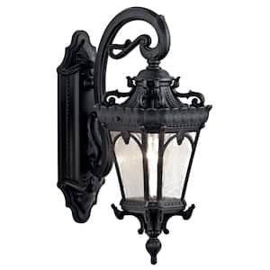 Tournai 1-Light Textured Black Outdoor Hardwired Wall Lantern Sconce with No Bulbs Included (1-Pack)