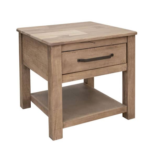 Benjara 23.5 in. Brown and Black Rectangle Wood End/Side Table with Metal Frame