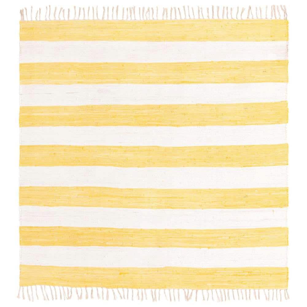 Unique Loom Chindi Rag Striped Yellow and Ivory 7 ft. 10 in. x 7 ft. 10 ...