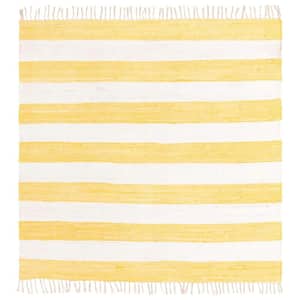 Chindi Rag Striped Yellow and Ivory 7 ft. 10 in. x 7 ft. 10 in. Area Rug