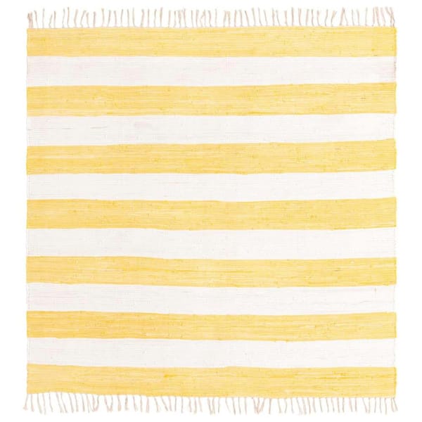Unique Loom Chindi Rag Striped Yellow and Ivory 7 ft. 10 in. x 7 ft. 10 in. Area Rug