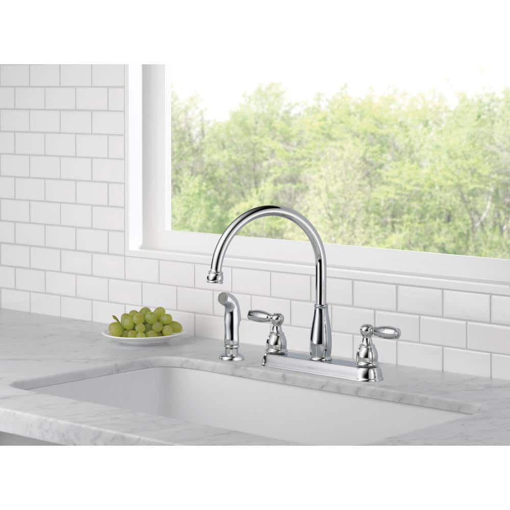 Chrome Double Handle Kitchen Faucet with Side Sprayer