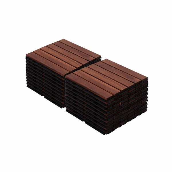 cadeninc Brown 12 in. x 12 in. x 0.75 in. Thick Square Interlocking Deck Tiles Striped Pattern for Patio 20 sq. ft. (20-Pack)