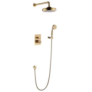 Double Handle 2-Spray Patterns Shower Faucet 1.8 GPM with High Pressure Hand Shower in. Brushed Gold
