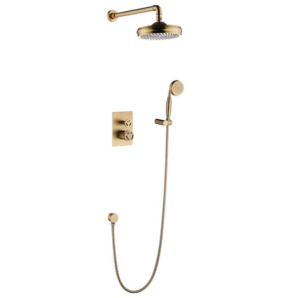 Tomfaucet Double Handle 2-Spray Patterns Shower Faucet 1.8 GPM with High Pressure Hand Shower in. Brushed Gold