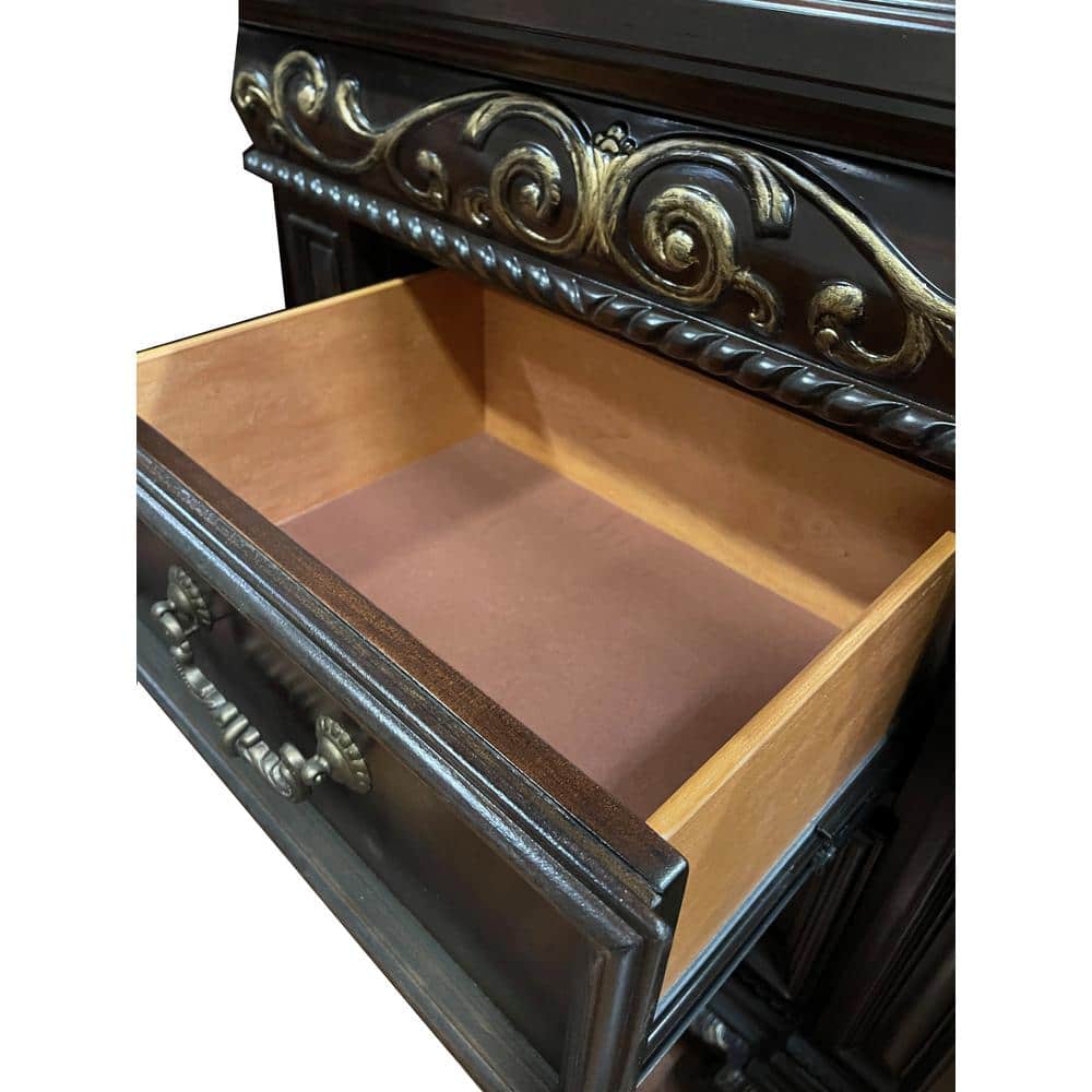 Cherry and Gold 2 Drawer Solid Wood Nightstand