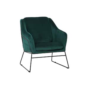 Harmony Emerald Green Mid-Century Modern Living Room Velvet Accent Chair Armchair with Metal Sled Base