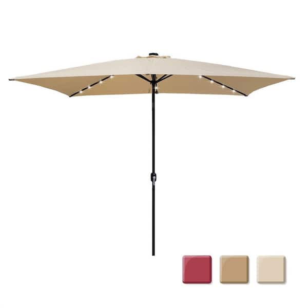 Afoxsos 10 ft. x 6.5 ft. Steel Crank Lift Push Button Tilt Patio Umbrella in Tan