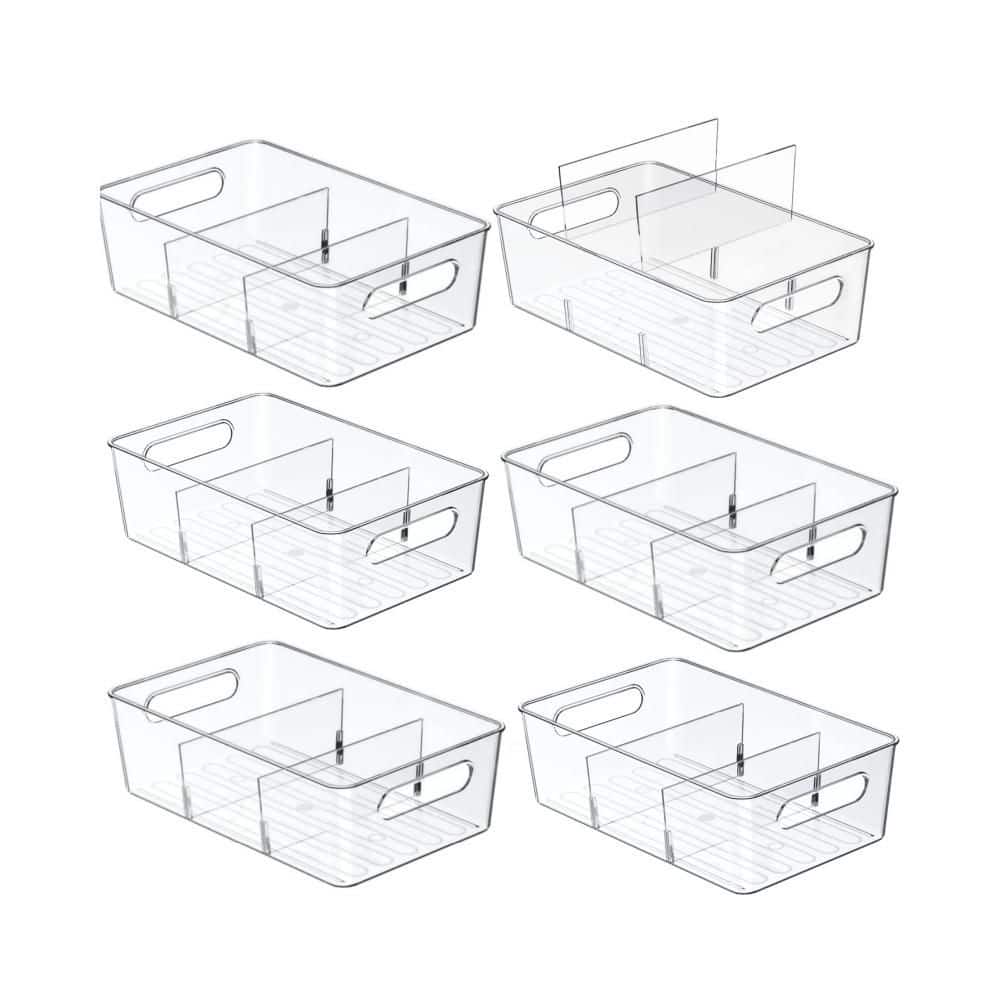 6-Pack Clear Plastic Pantry Organizers with Dividers, Kitchen Fridge Storage Bins, Acrylic Containers for Pouches Spice price history on PriceWatchPro