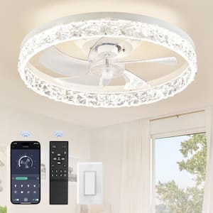 20 in. Smart Indoor Fresh White Crystal Flush Mount Color Changing LED Ceiling Fan with Light Kit and Remote App Control