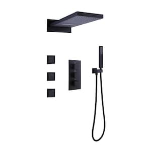 3-Jet Shower System and 22 in. x 9 in. Wall Mount Dual Shower Heads with Handheld in Matte Black