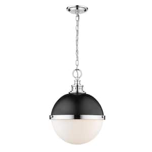 2-Light Matte Black and Chrome Pendant with Opal Etched Glass Shades