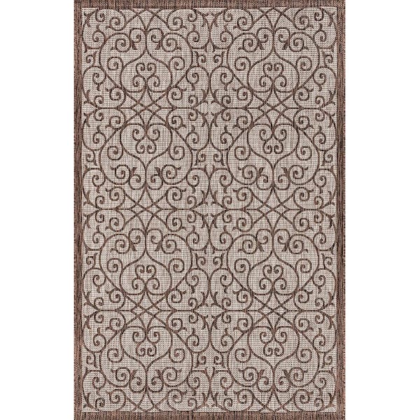Brown Polypropylene 5 ft. x 8 ft. Oriental Indoor/Outdoor Area Rug