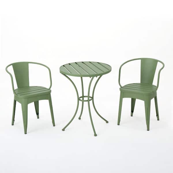 Matte Green 3-Piece Metal Round Outdoor Patio Bistro Set