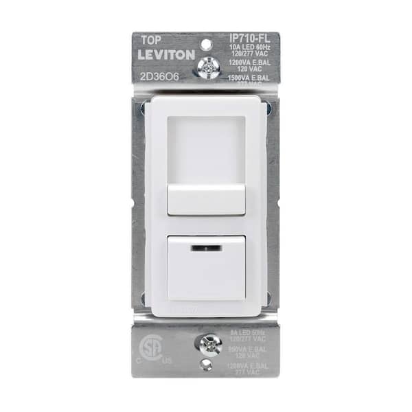 IllumaTech White 0-10V Dimmer Switch with LED Light for Dimmable LED Drivers & Electronic Fluorescent Ballasts IP710-FLW
