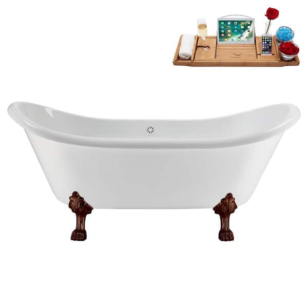 Streamline 71 in. x 31 in. Acrylic Clawfoot Soaking Bathtub in Glossy White Glossy White Drain Matte Oil Rubbed Bronze Clawfeet