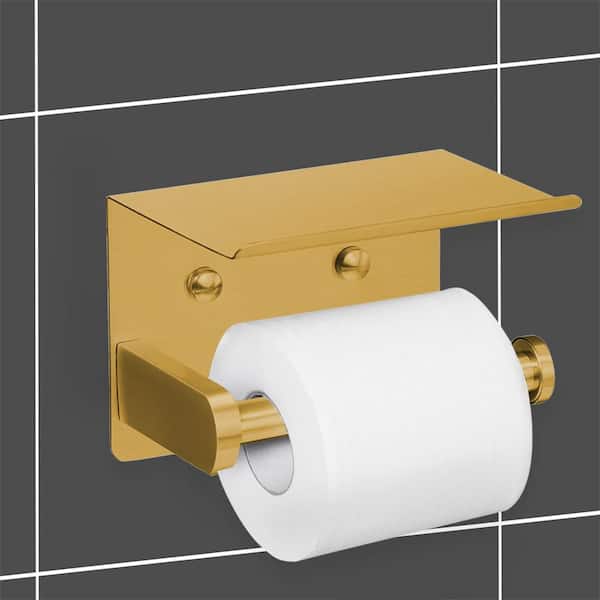 Cubilan Wall Mounted Self Adhesive Stainless Steel Toilet Holder Paper Hanger with Shelf in Gold HD-65F - The Home Depot