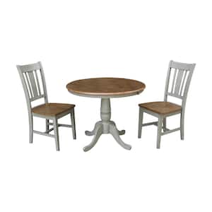 Laurel 3-Piece 36 in. Hickory/Stone Extendable Solid Wood Dining Set with San Remo Chairs