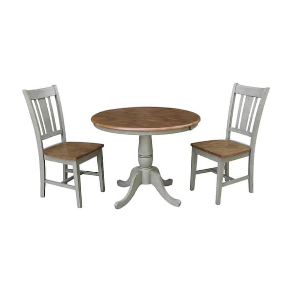 International Concepts Laurel 3-Piece 36 in. Hickory/Stone Extendable Solid Wood Dining Set with San Remo Chairs