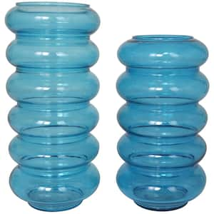 Blue Bubble Glass Decorative Vase (Set of 2)