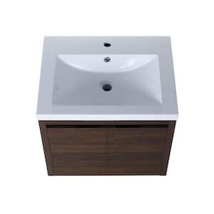 Anky 23.6 in. W x 18.1 in. D x 20.5 in. H Single Sink Bath Vanity in California Walnut with White Resin Top