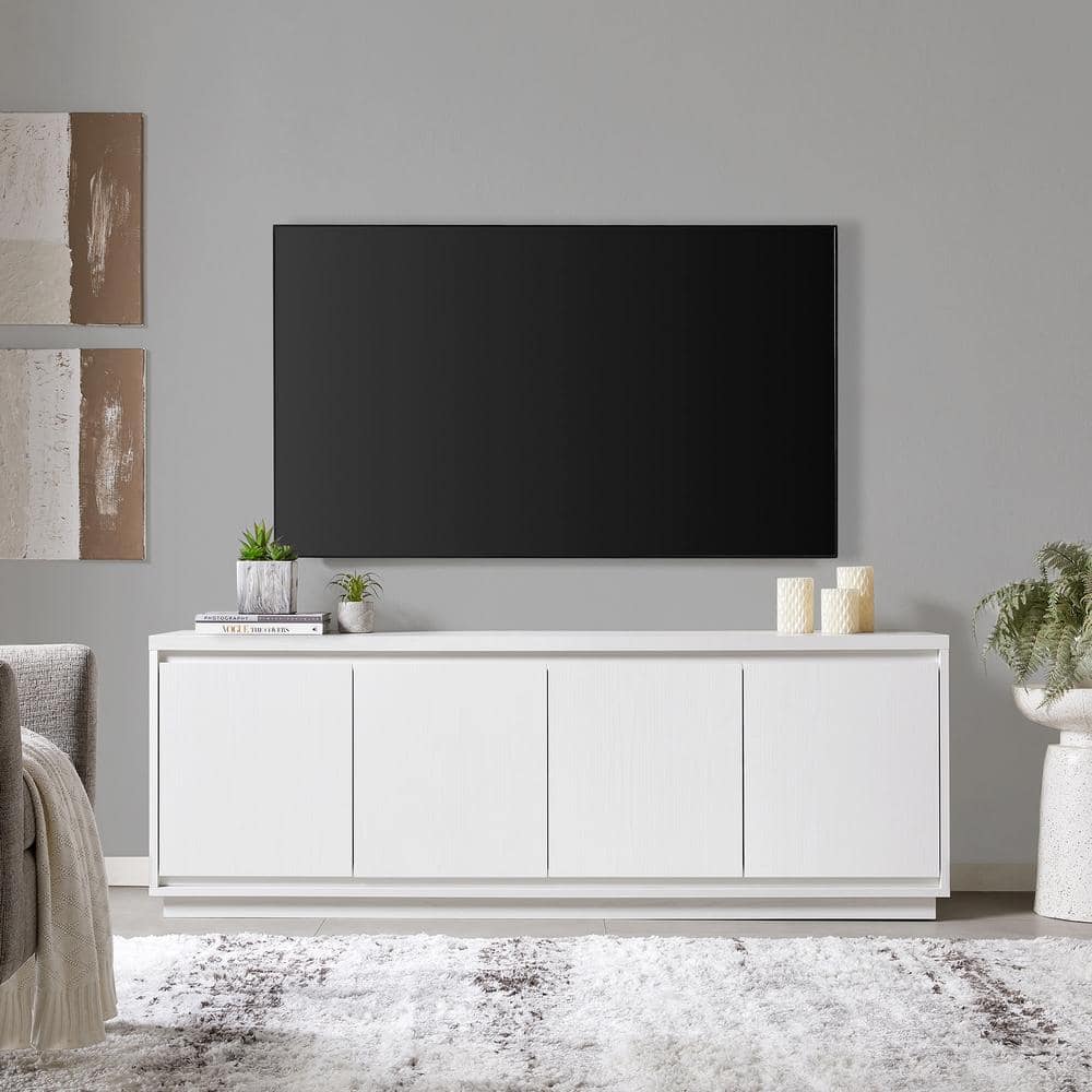 White Rectangular TV Stand with Cabinets for 75" TVs