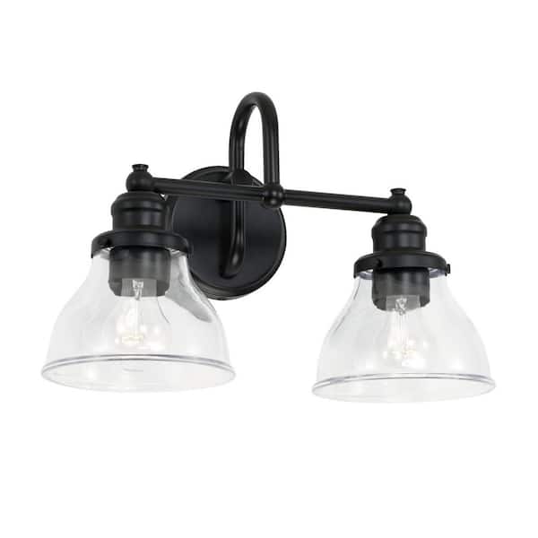 Unbranded Baxter 16 in. W x 11 in. H x 8 in. E 2-Light Matte Black Vanity Light with Clear Glass