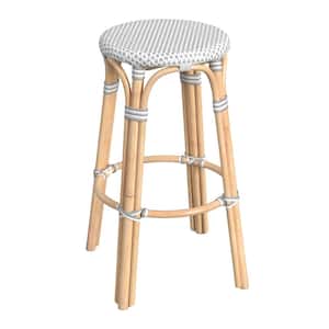 Tobias 30 in. White and Gray Dot Backless Round Rattan Bar Stool