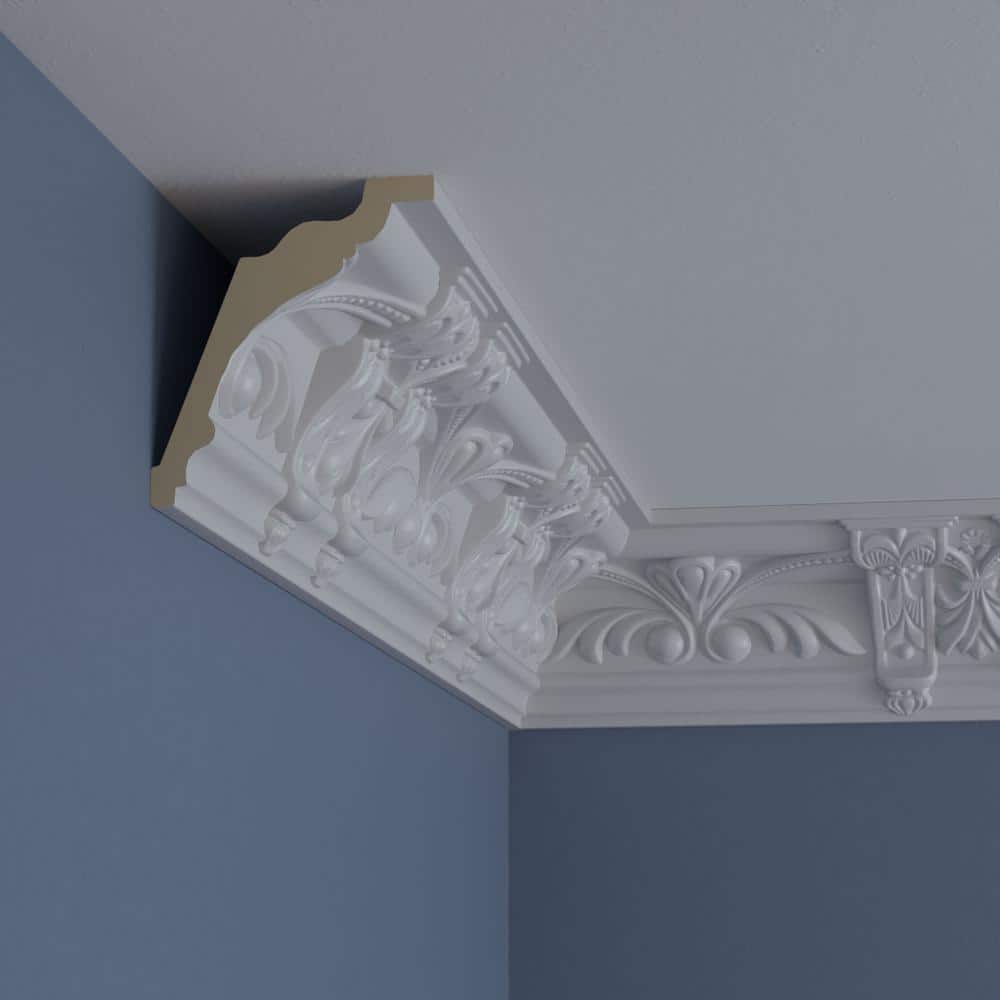 Elegant White Polyurethane Crown Moulding with Ornate Design