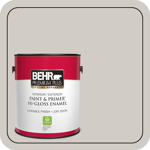 BEHR PREMIUM PLUS 1 gal. Home Decorators Collection #HDC-NT-20 Cotton Grey Hi-Gloss Enamel Interior/Exterior Paint & Primer