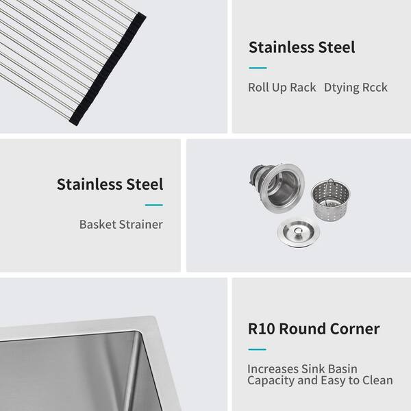 Unbranded - 33 in. Farmhouse/Apron-Front Single Bowl 16-Gauge Stainless Steel Kitchen Sink with Accessories