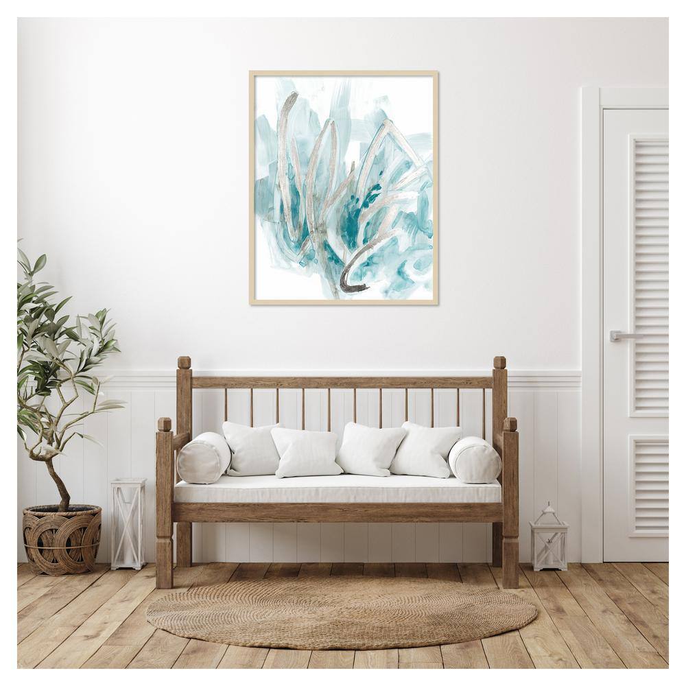 Embellished Aquatic Energy II Teal and Beige Abstract Framed Wall Art