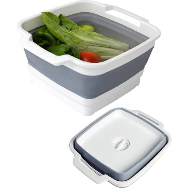 Collapsible 12 in. Dish Tub Basin with Drain Plug for Kitchen RV Camping, Outdoor Multiuse Foldable Sink Tub, Grey