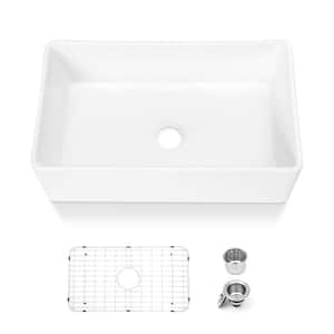 White Ceramic 33 in. Single Bowl Quick-Fit Drop-In Farmhouse Apron Kitchen Sink with Bottom Grids and Strainers