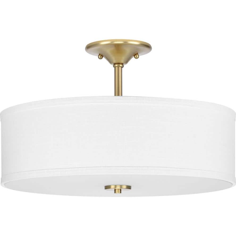 Elegant 18" Satin Brass Semi-Flush Mount with Summer Linen Shade