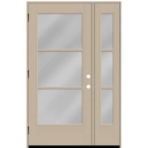 Legacy 51 in. x 80 in. Icon 3-Lite Modern Clear Glass RHOS Sandstone Mahogany Fiberglass Prehung Front Door w/ 12 in. SL