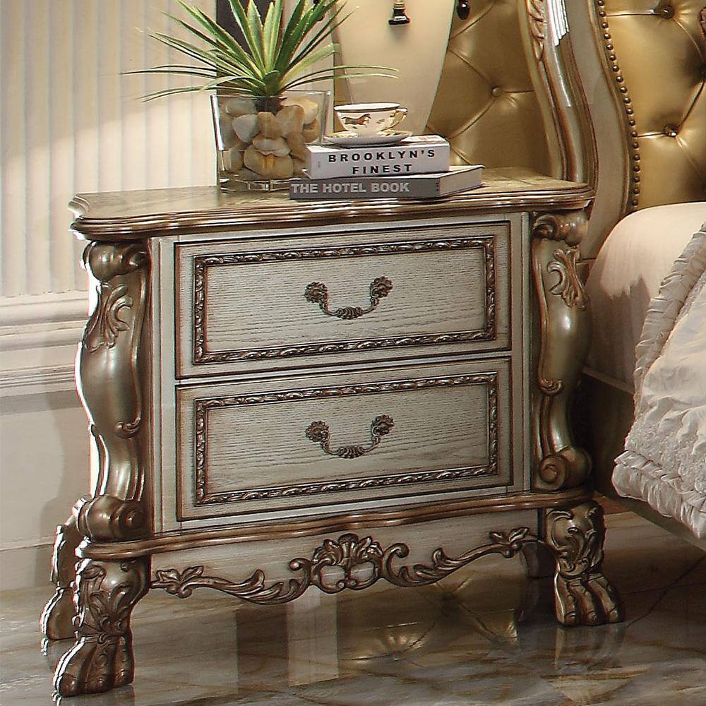 Gold and Bone White Traditional 2-Drawer Wooden Nightstand