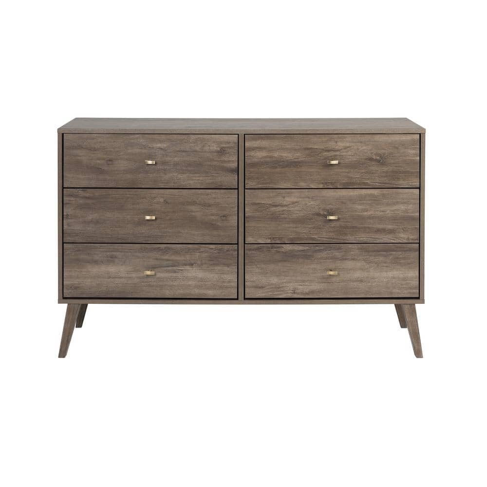 Mid-Century Modern Double Dresser in Drifted Gray with Extra Deep Drawers