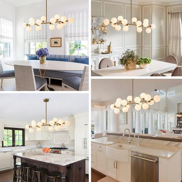 16-Light Gold Post-modern Linear Chandelier Rectangle Chandelier for Dining Room Island with no Bulbs Included